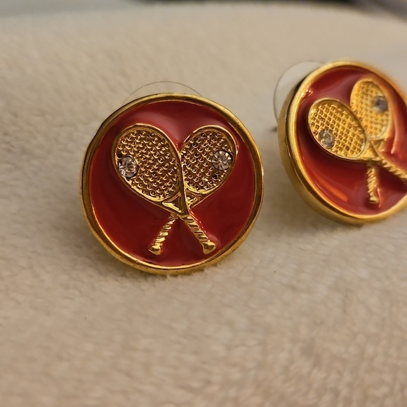 VTG FORNASH Pink Tennis Pickleball Racquet Button Post Earrings - Picture 4 of 5